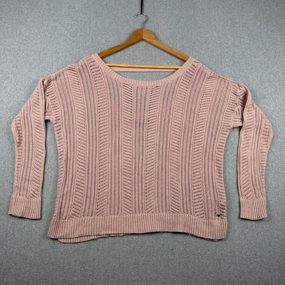 American Eagle Sweater Womens XL Pink Open Knit Scoop Back Strappy Cotton Blend